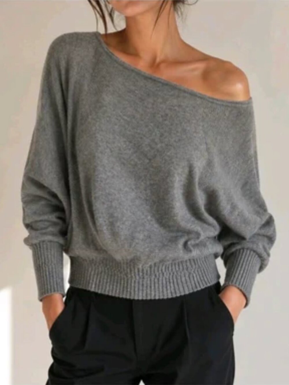 Tamara Mellon Cashmere Metallic Off Shoulder Sweater Gray M